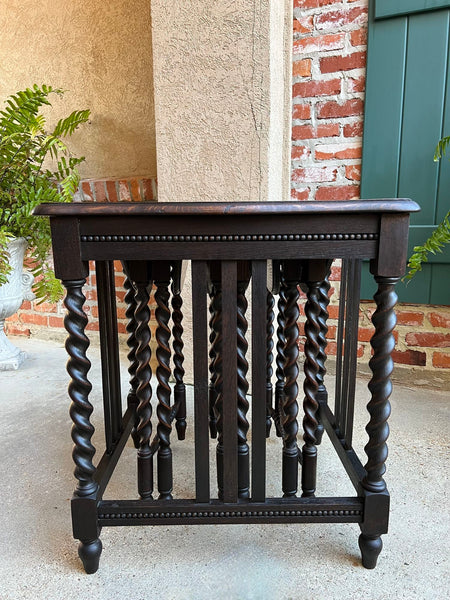 SET 4 Antique French Drop Leaf Nesting TABLE BARLEY TWIST Folding End Carved Oak