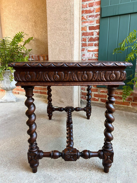 Antique French Sofa Table Writing Desk Barley Twist Carved Oak Renaissance