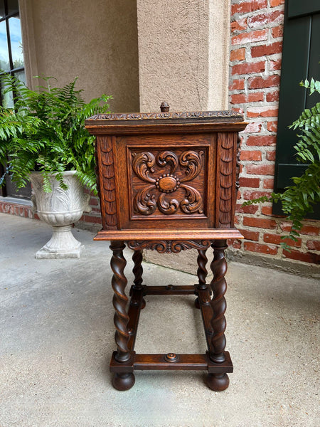 Antique French Renaissance Chest Box on Stand Breton Brittany Oak Barley Twist