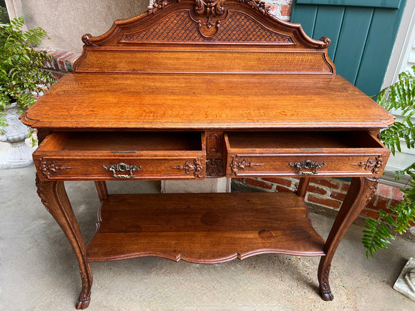 Antique French Dessert Server Sideboard Buffet Louis XV Carved Tiger Oak c1890