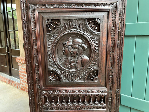 Antique French Breton Cabinet Armoire Carved Crown Brittany Wardrobe c1890