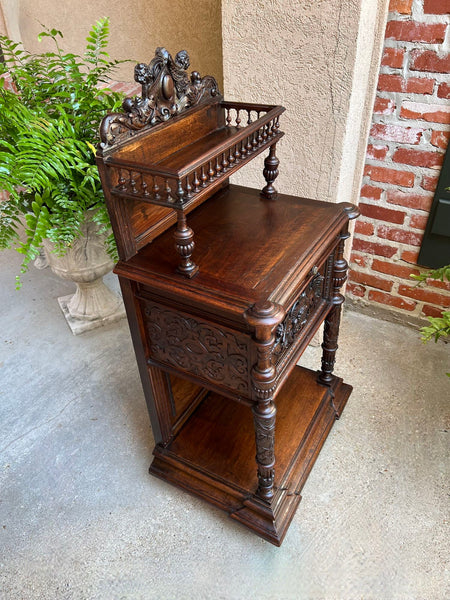 Antique French Side End Table Cabinet Carved Oak Renaissance Spindle Gallery