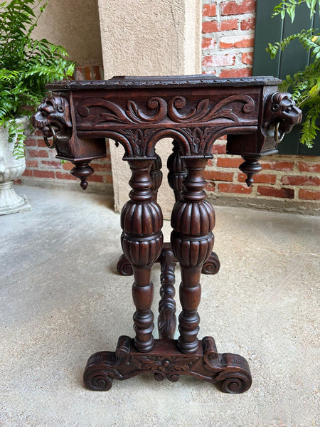 Antique French Console Side Table Renaissance PETITE Gothic Carved Oak c1880