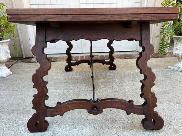 Antique French Oak Dining Table Spanish Catalan Trestle 9 FT. Draw Leaf c1910