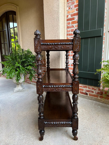 Antique English Hotel Dumbwaiter Server Sideboard Trolley Carved Oak Renaissance