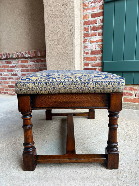 Antique English Oak Bench Upholstered Window Seat Jacobean Revival c1920