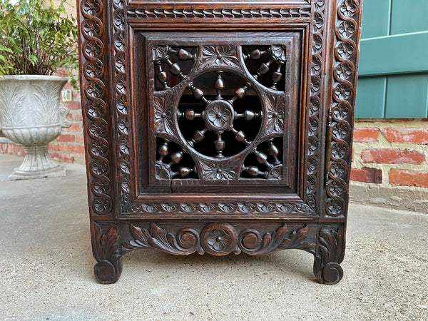 Antique French Bookcase Cabinet Brittany Breton PETITE Carved Oak Ship Spindle