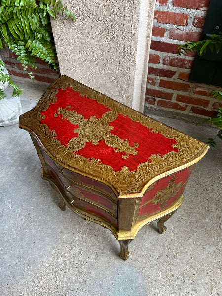 Vintage Italian Gold Gilt Wood Chest End Table Florentine RED Hollywood Regency Tole