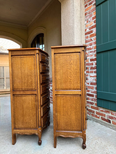 PAIR Vintage French Chests 7 Drawer Semainier Louis XV Style Carved Oak