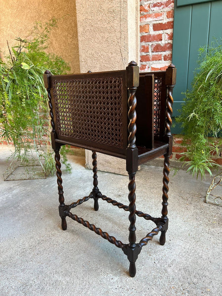 Antique English Oak Canterbury Music Magazine Stand BARLEY TWIST c1890