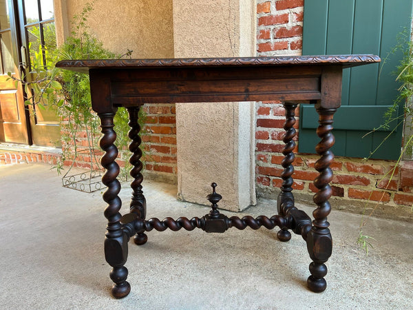 Antique English Console Table Writing Desk Jacobean Barley Twist Carved Oak c1890
