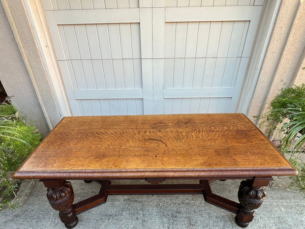 Antique English Oak Refectory Console Hall Table Carved Jacobean or Tudor c1890