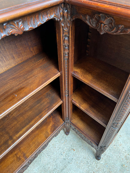 Antique French Corner Bookcase Carved Oak Louis XV Revival Open Shelves c1920 b