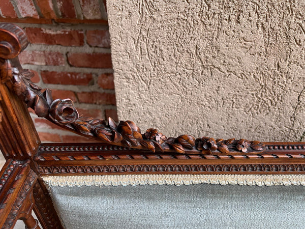 Antique English Chaise Lounge Bench Victorian Hall Seat Carved Walnut c1880