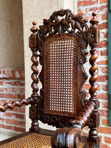 Antique French Child High Chair Renaissance Barley Twist Carved Oak Caned c1890