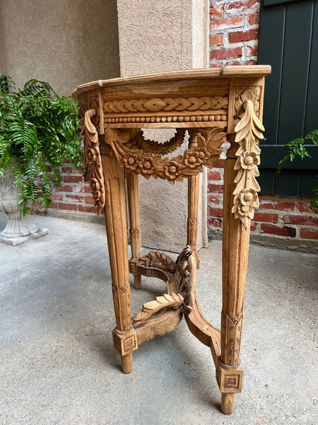 Antique French Louis XVI Console Table Foyer Demilune Carved Bleached Wood c1890