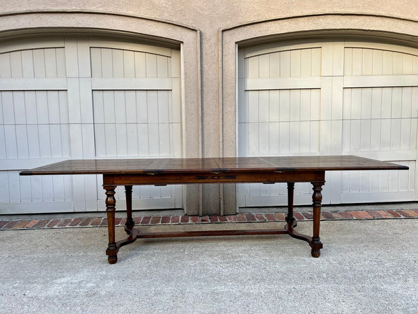 Antique English Oak Refectory Dining Table Jacobean Double Leaf 10 ft. c1930