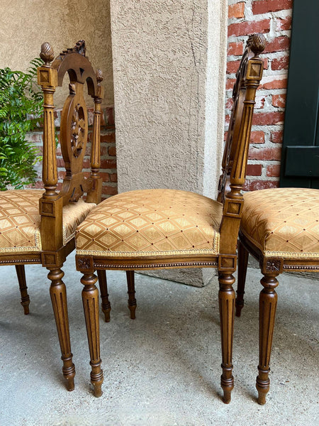 Set 4 Antique French Louis XVI Salon Chairs Petite Dining Parlor Carved Walnut