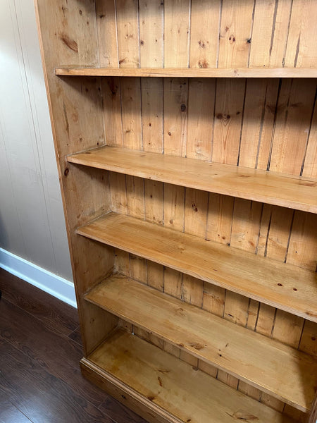 Antique English Country Pine Bookcase Bookshelf Tall Narrow Open Shelf c1900