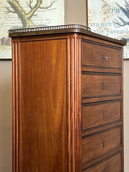 Antique French Chest of Drawers Semainier Louis XVI White Marble Mahogany c1900