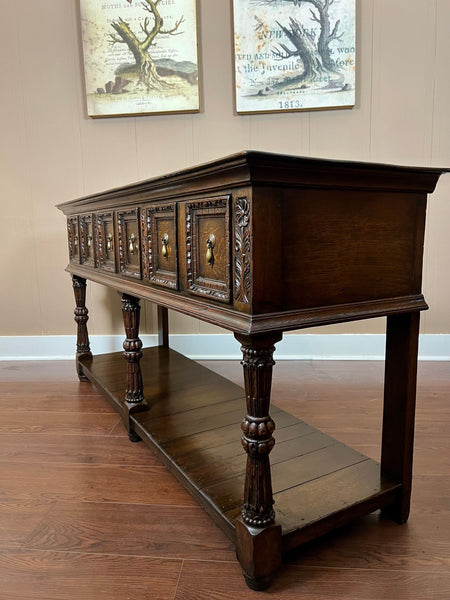Antique English Dresser Base Sideboard Potboard Jacobean Carved Oak c1890