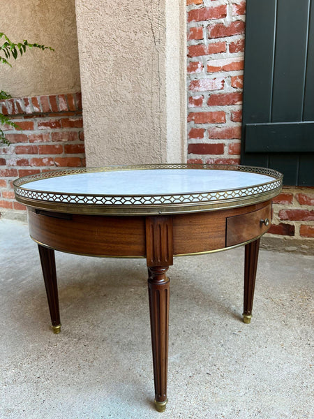 Antique French Round Bouillotte Side Table White Marble Louis XVI Style Gueridon