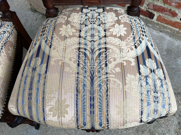 Pair Antique French Dining Chairs Renaissance Carved Oak Black Forest c1880