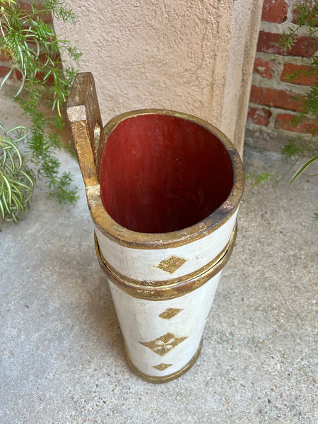 Vintage Italian Florentine Giltwood Umbrella Stand Mid-Century Floral Vase Urn