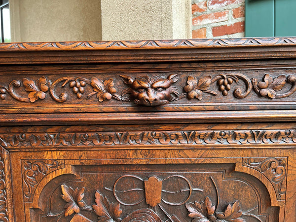 Antique French Wine Cabinet Sideboard Renaissance Revival Carved Oak c1890