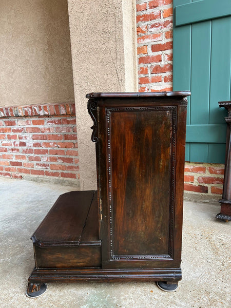 Antique French Gothic Devotional Cabinet Religious Painting Carved Oak Kneeler