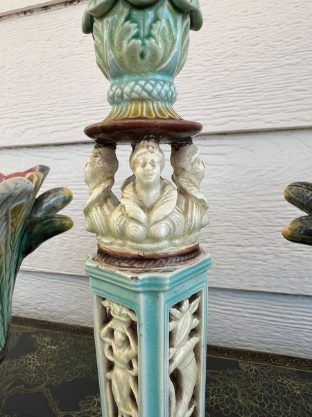 Antique English Wedgwood Majolica Candlestick Candle Holder Cinque Cento c1876