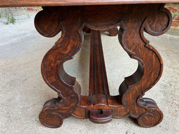 Antique French Coffee Table Carved Oak Bench Baroque Window Hall Seat c1900.