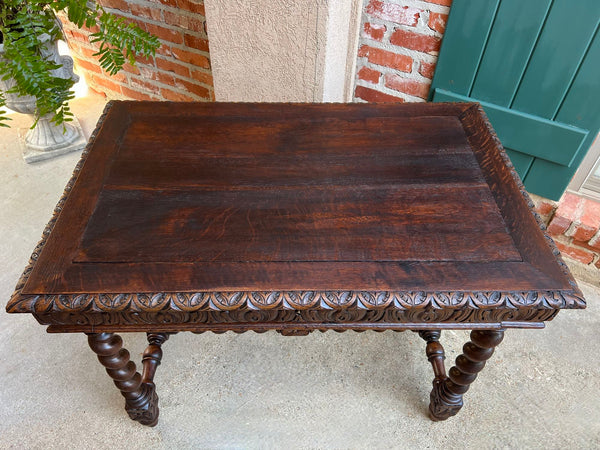 Antique French Sofa Table Writing Desk Barley Twist Carved Oak Renaissance