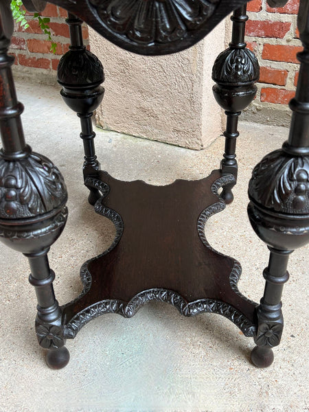 Antique English Side Sofa Table Ebonized Carved Oak Baroque Two Tier Tudor