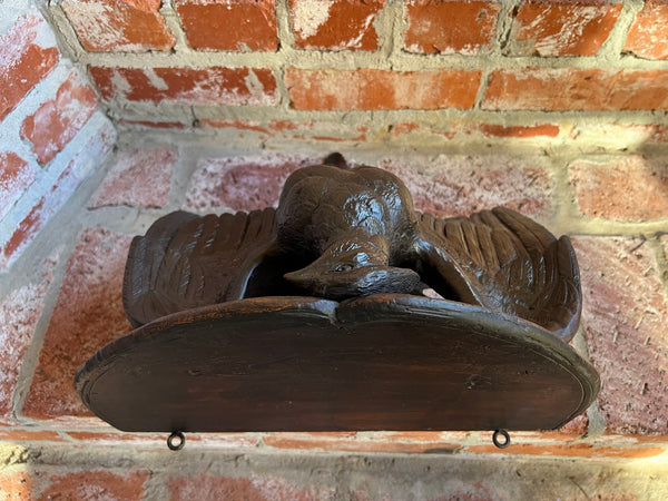 Antique French Wall Shelf Corbel Carved Eagle Black Forest Statue Wood c1880