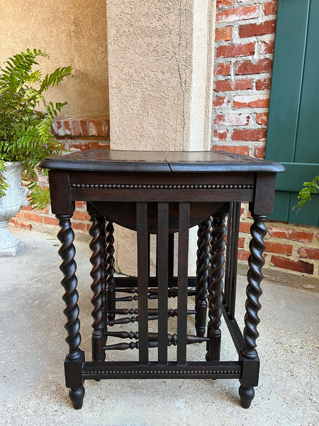 SET 4 Antique French Drop Leaf Nesting TABLE BARLEY TWIST Folding End Carved Oak