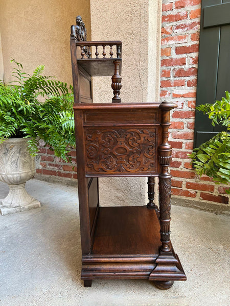 Antique French Side End Table Cabinet Carved Oak Renaissance Spindle Gallery