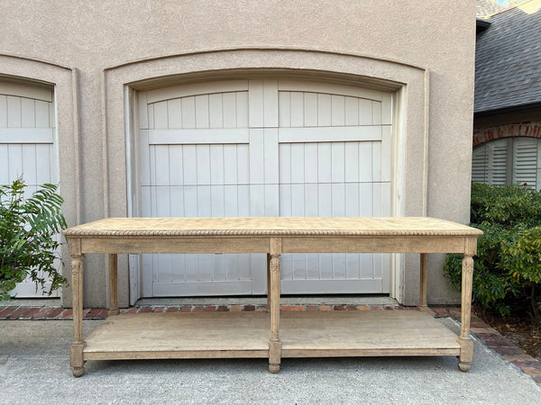 Antique French Drapers Table Bleached Oak Large Kitchen Island Console c1890