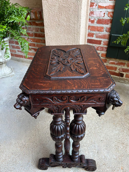 Antique French Console Side Table Renaissance PETITE Gothic Carved Oak c1880