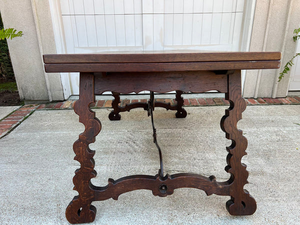 Antique French Oak Dining Table Spanish Catalan Trestle 9 FT. Draw Leaf c1910