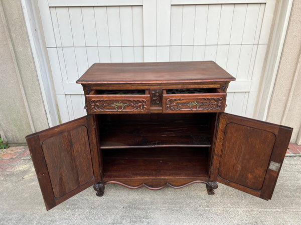 Antique French Louis XV Buffet Sideboard Cabinet Carved Oak Server c1920