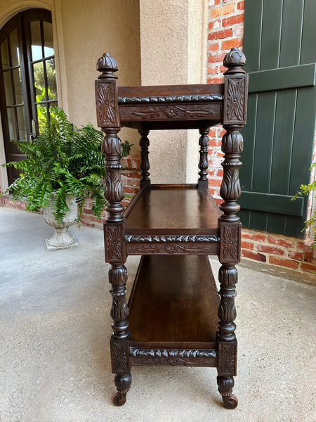 Antique English Hotel Dumbwaiter Server Sideboard Trolley Carved Oak Renaissance