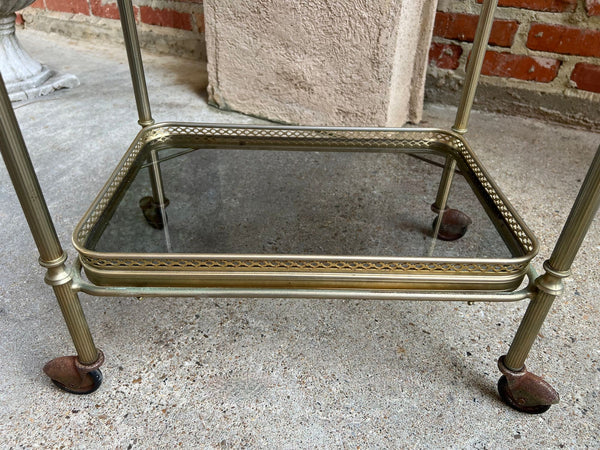 PETITE Vintage French Pastry Bar Cart Brass Glass Tray Serving Trolley Table