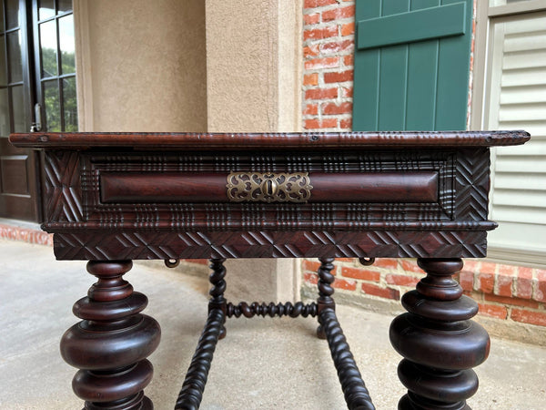 Antique Portuguese Rosewood Library Writing Table Barley Twist Console c1790