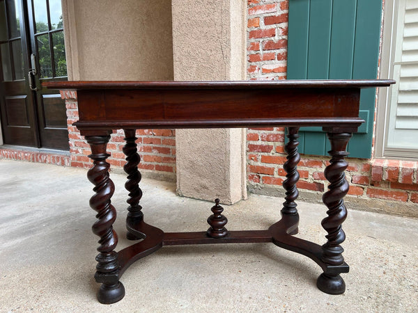 Antique English Barley Twist Writing Table Library Desk Jacobean Walnut c1880
