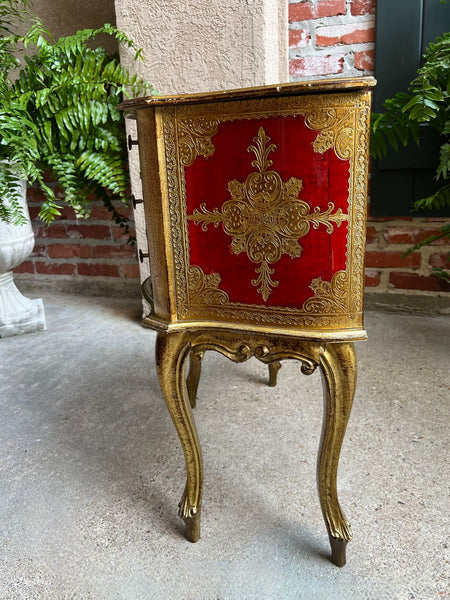 Vintage Italian Gold Gilt Wood Chest End Table Florentine RED Hollywood Regency Tole