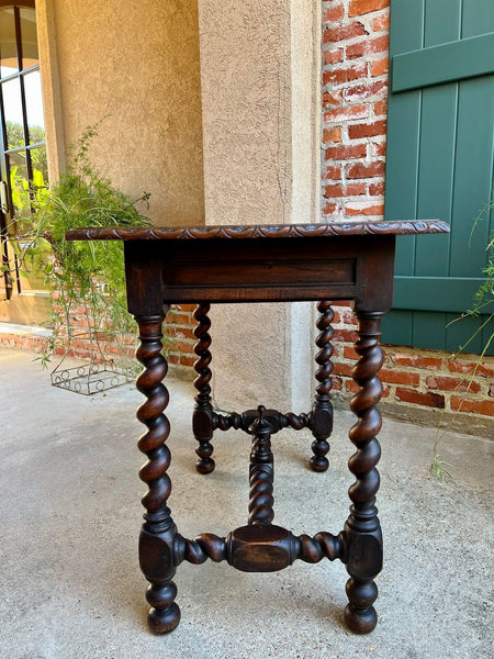 Antique English Console Table Writing Desk Jacobean Barley Twist Carved Oak c1890