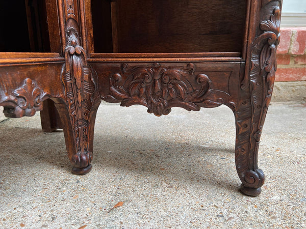 Antique French Corner Bookcase Carved Oak Louis XV Revival Open Shelves c1920 b