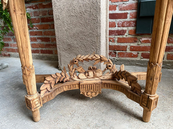 Antique French Louis XVI Console Table Foyer Demilune Carved Bleached Wood c1890