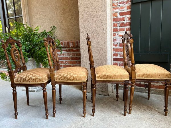 Set 4 Antique French Louis XVI Salon Chairs Petite Dining Parlor Carved Walnut